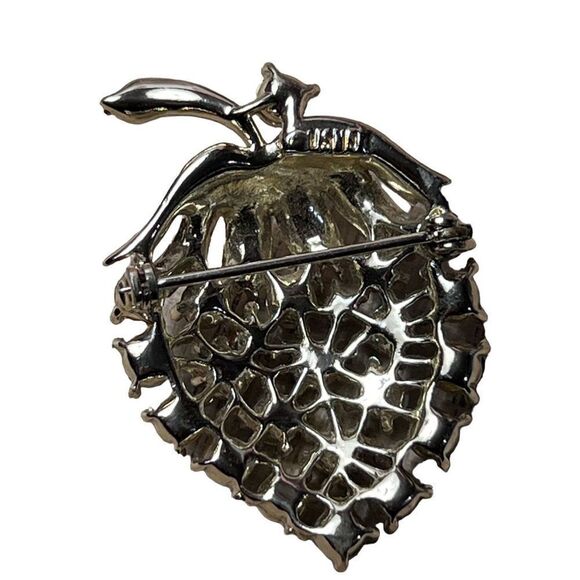 Vintage Lisner Green Blue AB Rhinestone Brooch Strawberry Signed - Picture 7 of 7